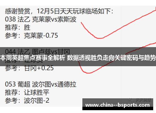 本周英超焦点赛事全解析 数据透视胜负走向关键密码与趋势